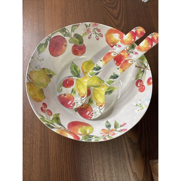 3pc Set Melamine Salad Bowl & Serving Spoons Apples Lemons Picnic Beach BBQ Rare - Picture 10 of 12